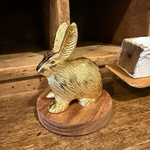 Brand NWT Gold Rabbit Figurine on Wooden Base